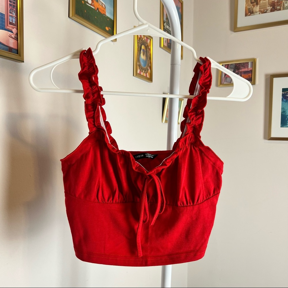 SHEIN Ruched Red Crop Top - Picture 4 of 10